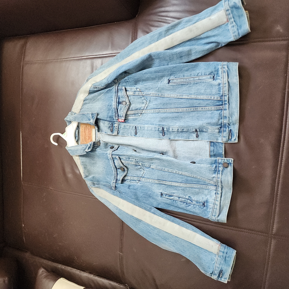 Blue Denim Jacket with White Stripes